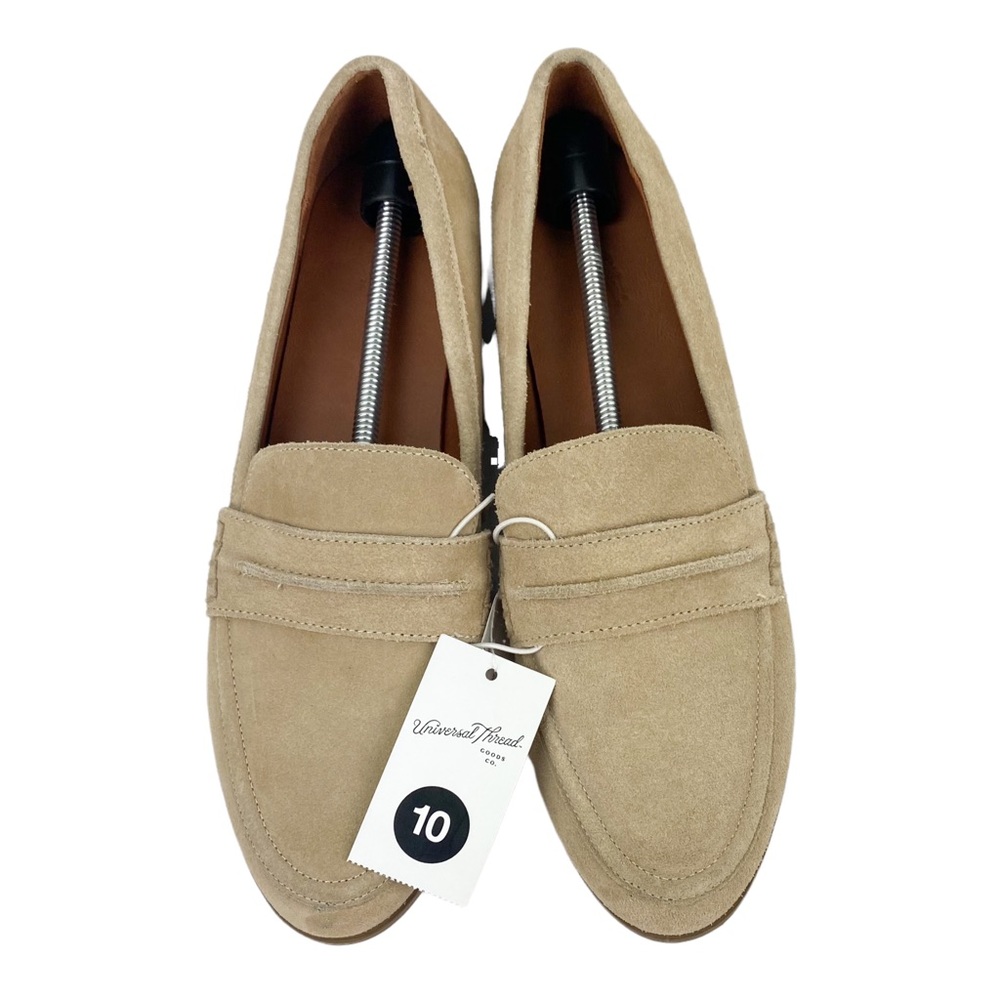 Universal Thread Women's Anamae Leather Suede Slip On Loafers Taupe Size 10